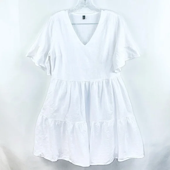 Amazon.com White Summer Swing Dress Tunic Bell Sleeve Tiered Dress Sz S - Picture 5 of 10